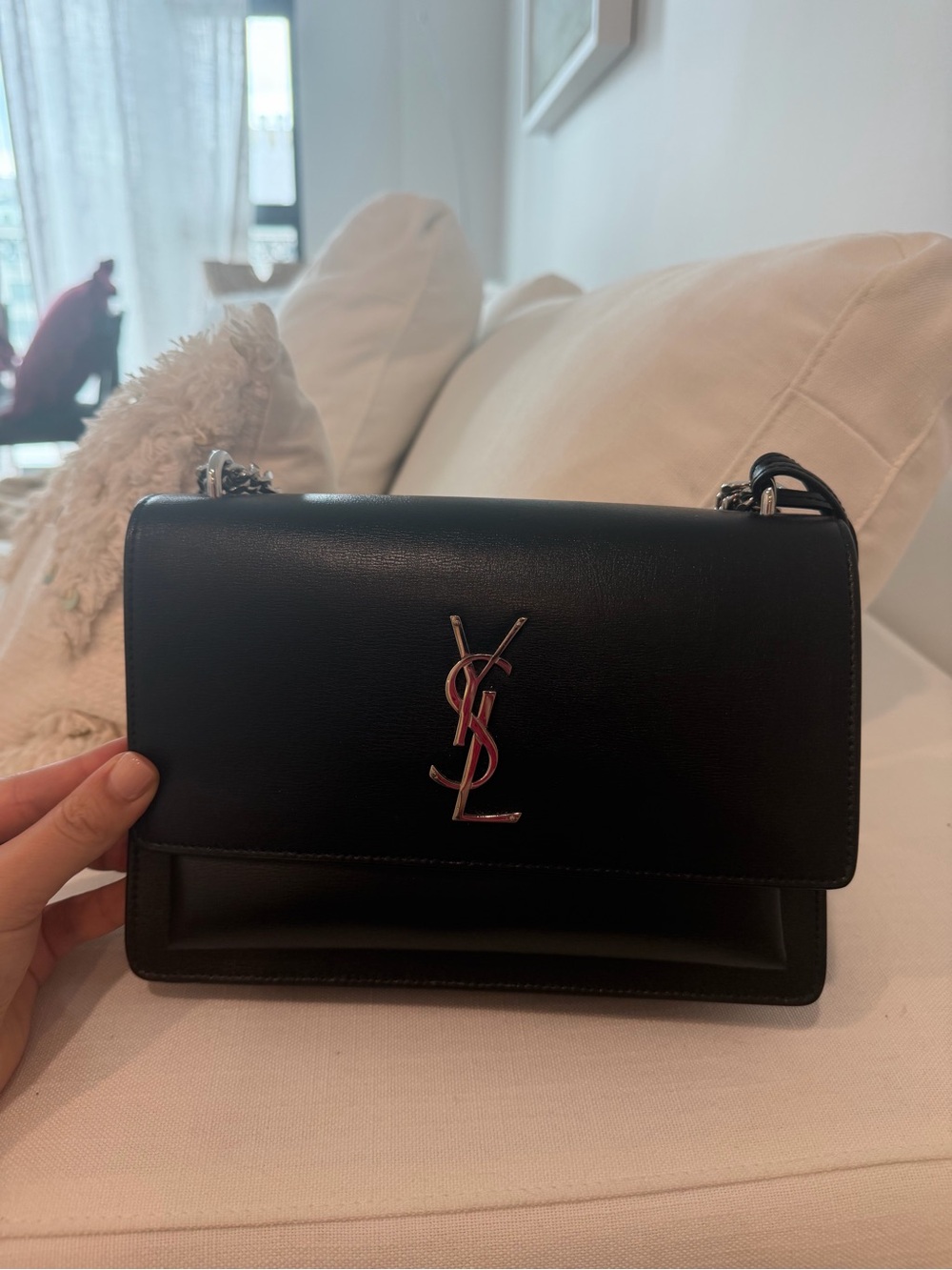Saint Laurent Medium Black Leather Sunset Chain Shoulder Bag